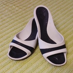 CROCS Sz 9, Women's Black and White Wedge Slip Ins. New Condition
